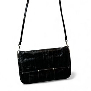 ✨VTG LUXURIOUS VINTAGE EEL SKIN LEATHER CROSSBODY CLUTCH Classic / Black